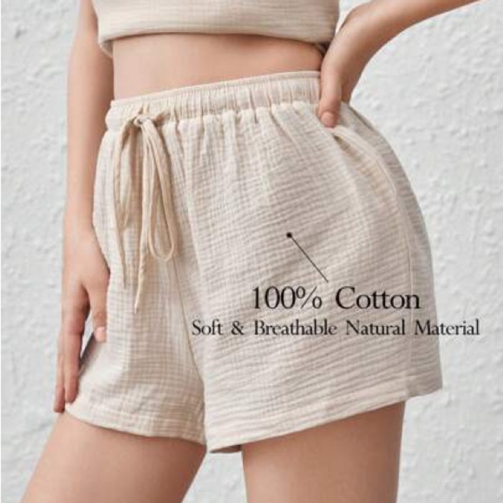 SHEIN Cream High Waist Shorts with Elastic Waistband, Size S